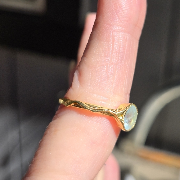 Aquamarine 1k 24k gold ring sz7.5 - Picture 8 of 11